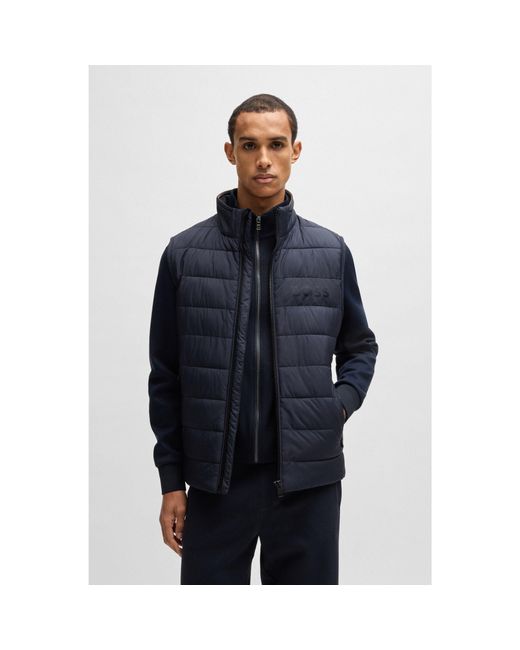 Boss Blue Regular-Fit Water-Repellent Gilet With Tonal Logo for men