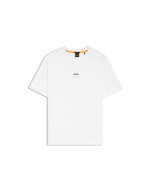 Boss White Relaxed-Fit T-Shirt With A Layered Logo Print for men