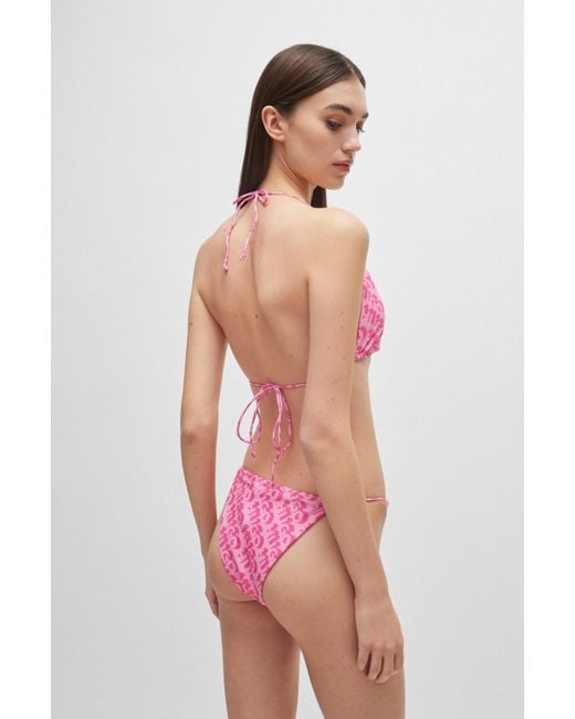 HUGO Pink Triangle Bikini Top With Repeat Logo Print