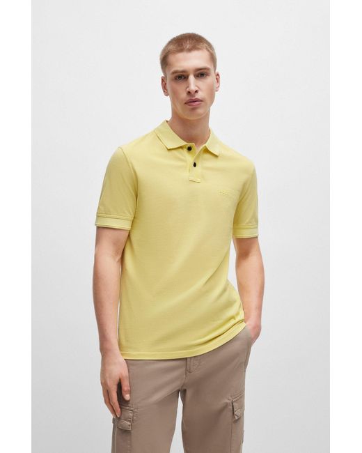 Boss Yellow Cotton-piqué Polo Shirt With Logo Print for men