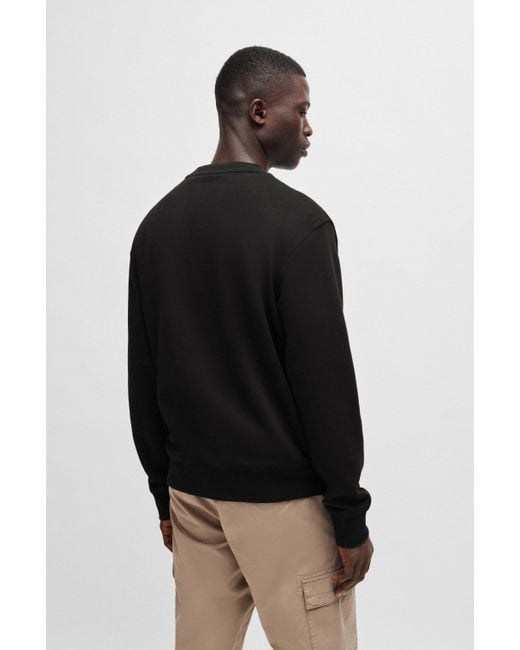 Boss Relaxed-fit Sweatshirt Van Katoenen Badstof Met Contrastlogo in het Black voor heren