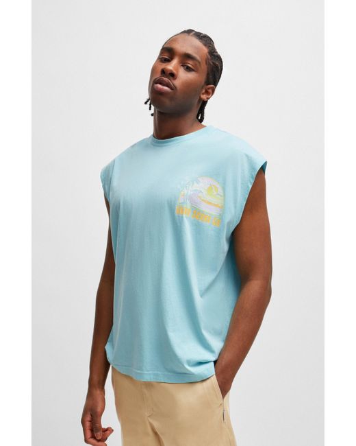 T-shirt sans manches en jersey de coton à motif artistique estival BOSS by Hugo Boss pour homme en coloris Blue