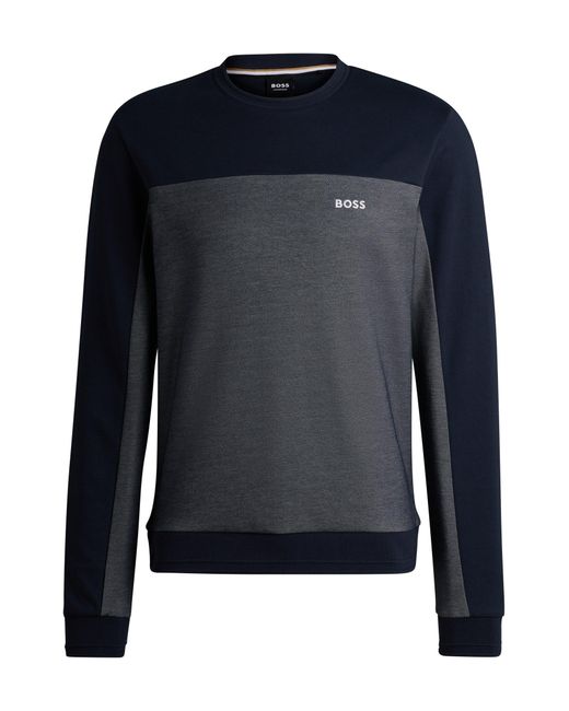 Boss Blue Cotton-blend Sweatshirt With Embroidered Logo for men