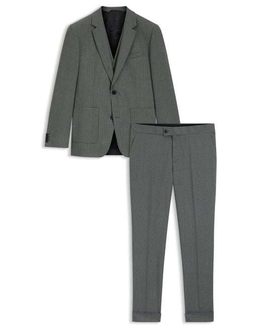HUGO Slim-Fit Dreiteiler Aus Performance-Stretch-Twill Mit Hahnentritt-Muster in Gray für Herren