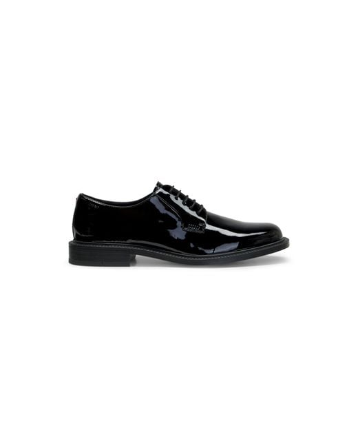 HUGO Black Patent Leather Business Lace-Ups With Logo for men