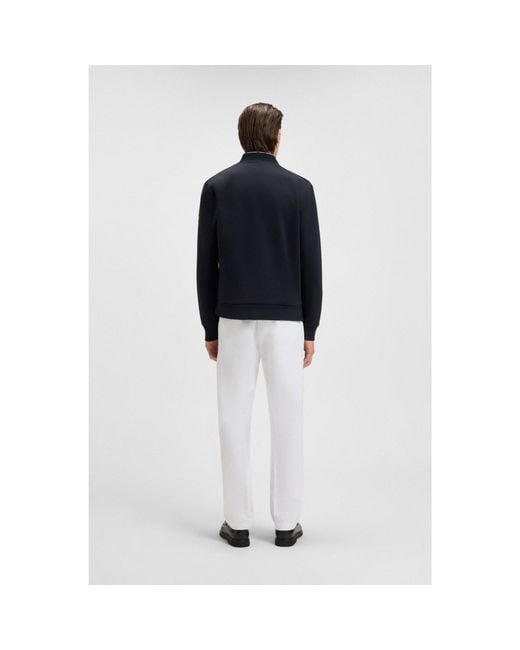 Boss Blue Cotton-Blend Zip-Up Sweatshirt With Padded Front for men