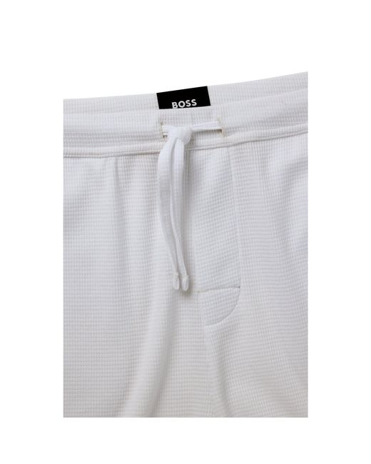 Boss White Cotton-Blend Pyjama Shorts With Embroidered Logo for men