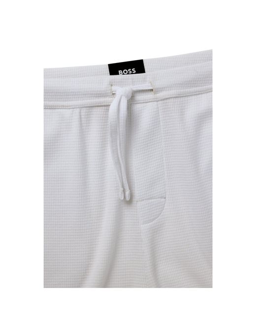 Boss White Waffle-Structured Pyjama Shorts With Embroidered Logo for men
