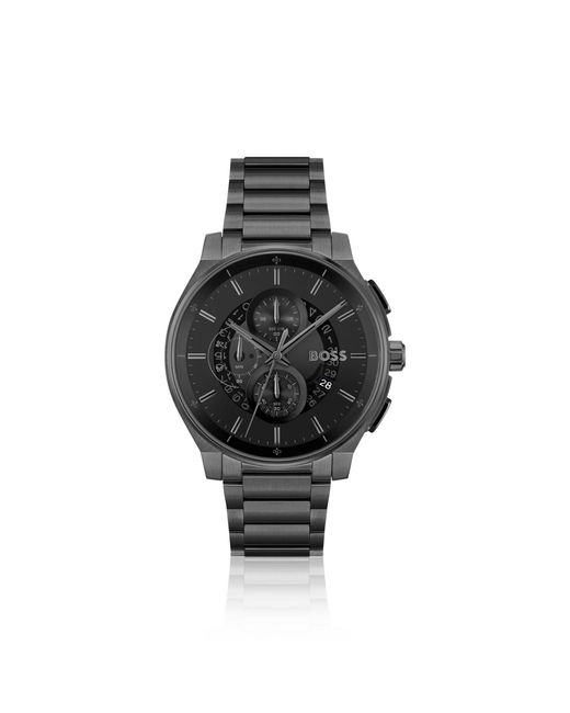 Boss Black Plated Chronograph Watch With Transparent Dial for men
