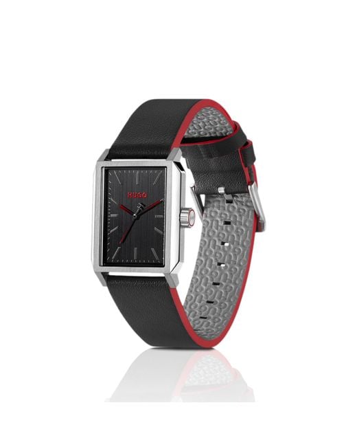 HUGO Black #Steeze Rectangular Stainless-Steel Watch With Dial for men