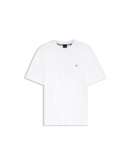 Boss White Cotton T-Shirt With Double-B-Monogram Badge for men