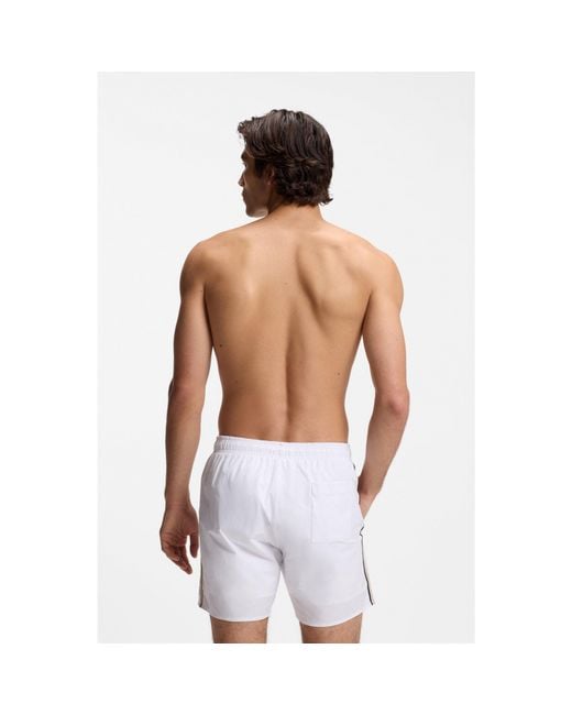 Boss White Swim Shorts With Signature Stripe And Logo for men