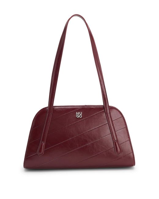 HUGO Purple Schultertasche Aus Besticktem Kunstleder Mit Stack-Logo Aus Metall