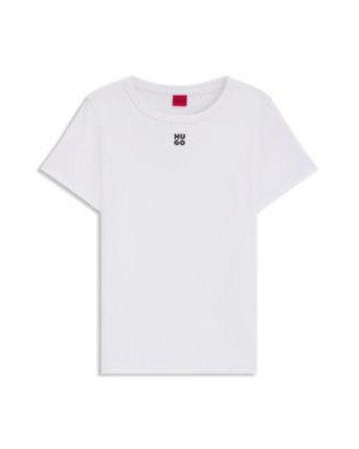 T-shirt en coton mélangé à logo revisité brodé HUGO en coloris White