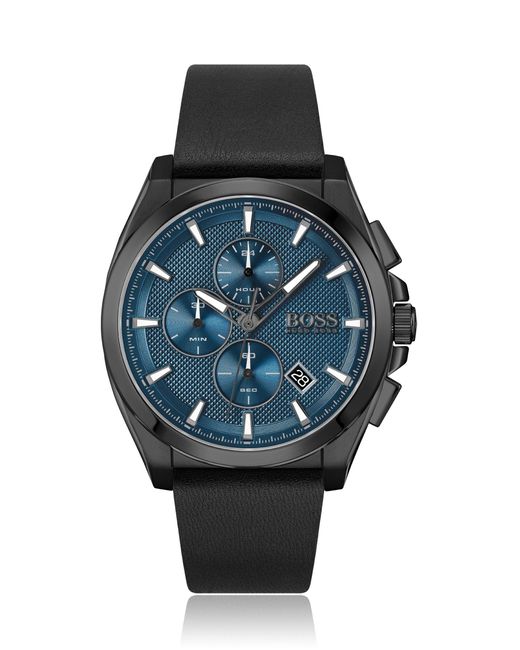 BOSS by HUGO BOSS Black-plated Chronograph Watch With Blue Textured Dial  for Men | Lyst Australia