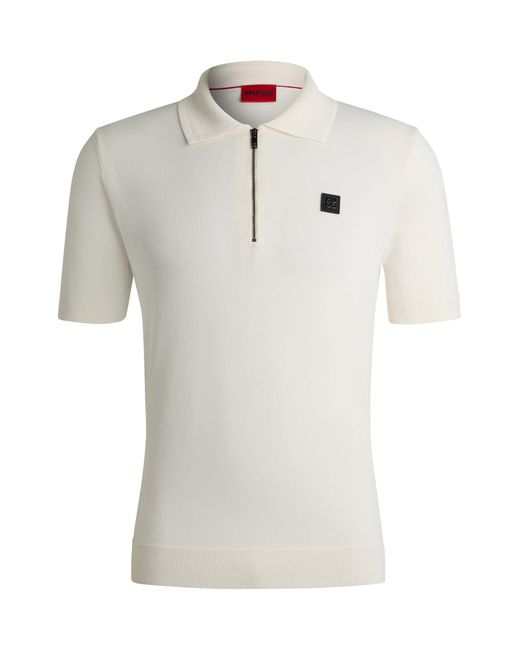 HUGO White Zip-neck Polo Shirt With Stacked Logo for men