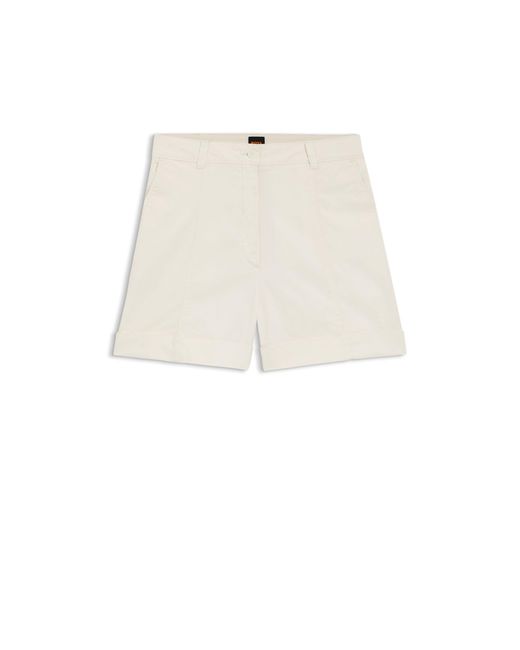 Boss White Stretch-Cotton Shorts With Turn-Up Hems