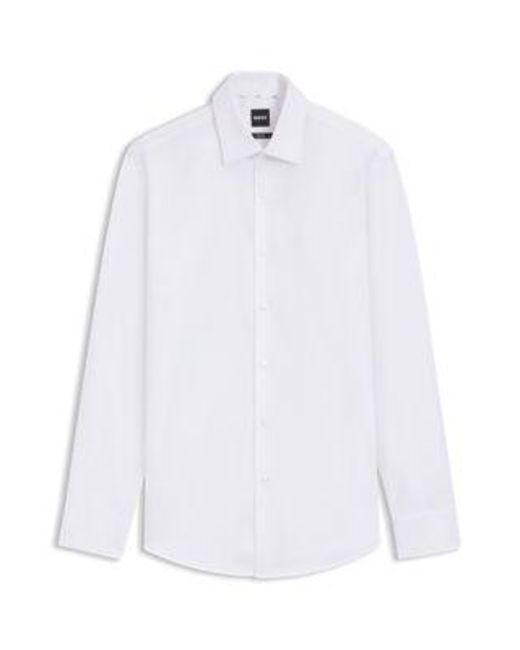 Chemise Slim Fit en twill de coton stretch facile à repasser Boss pour homme en coloris White