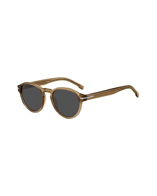 Boss Black Brown-acetate Sunglasses With Signature Silver-tone Detail for men