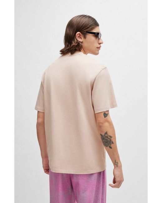 HUGO Relaxed-fit T-shirt Van Katoen Met Logoprint in het Pink voor heren