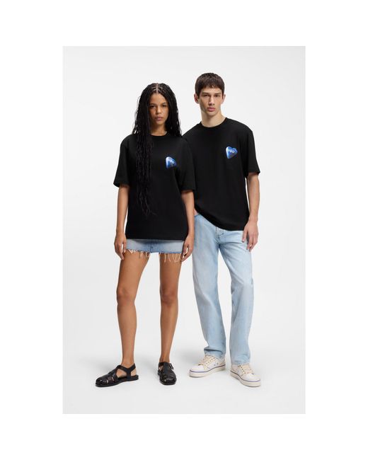 HUGO Black All-Gender Cotton-Jersey T-Shirt With Heart Logo