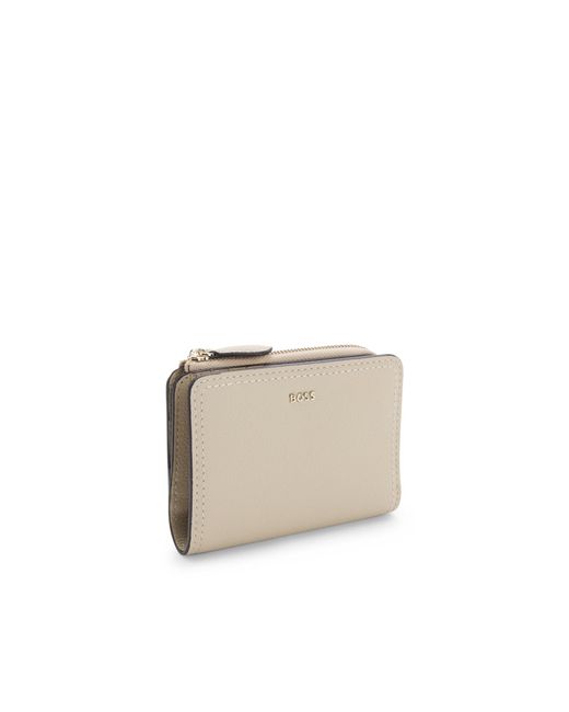 Boss Natural Grained-Leather Wallet With Metallic Logo Lettering