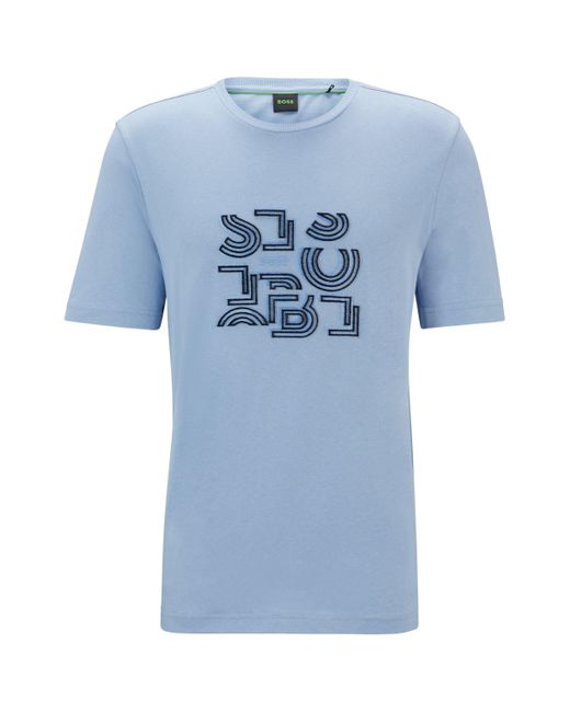 Boss Regular-fit T-shirt Van Katoenen Jersey Met Typografische Print in het Blue voor heren