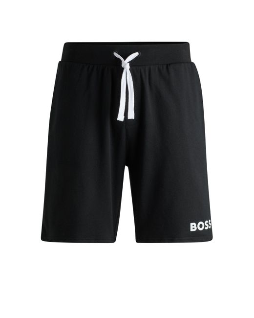 Boss Black Drawstring Shorts In French Terry Cotton With Contrast Logo for men