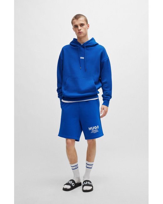 HUGO Blue Cotton-terry Loose-fit Hoodie With Logo Details for men