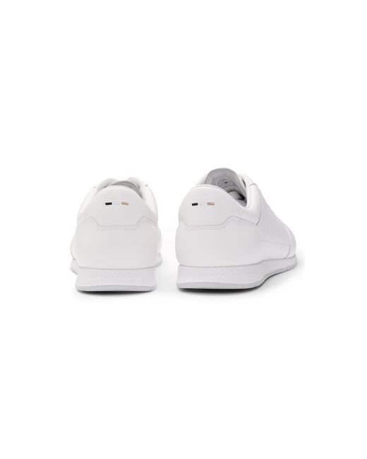 Boss White Nappa-Leather Trainers With Perforated Details for men