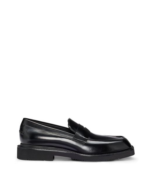 Boss Black Penny-trim Loafers In Brush-off Leather for men