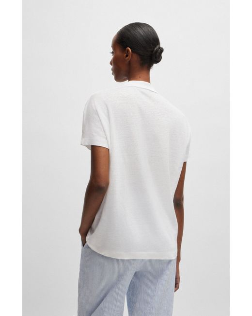 Boss White Linen-blend Top With Johnny Collar