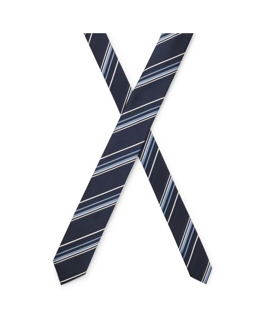 Boss Blue Silk-Blend Tie With Diagonal-Stripe Jacquard for men