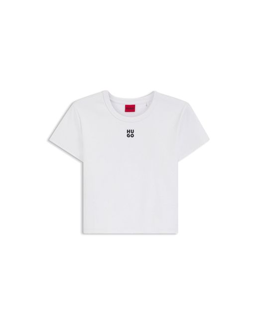 HUGO White Cotton-Blend Slim-Fit T-Shirt With Embroidered Logo