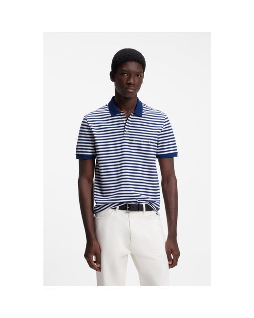 HUGO Blue Cotton-Piqué Polo Shirt With Horizontal Stripe for men