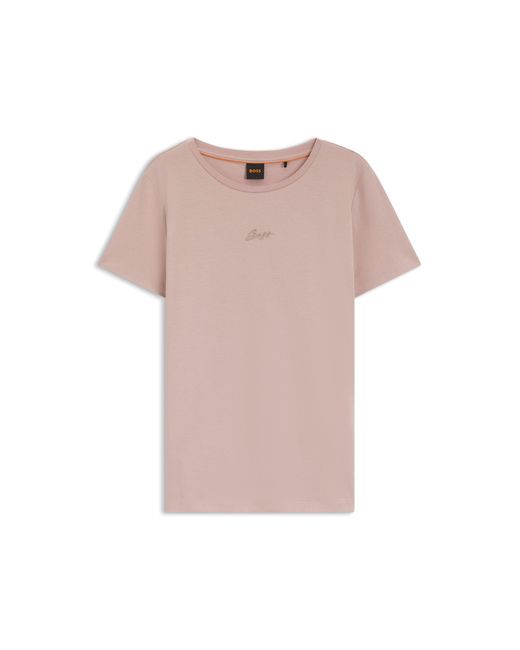 Boss Blue Slim-Fit Cotton T-Shirt With Handwritten Logo Embroidery