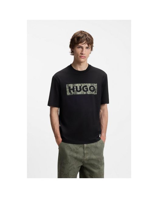 HUGO Black Logo-Graphic T-Shirt for men