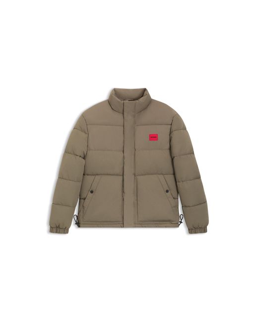 HUGO Brown Water-Repellent Padded Jacket With Logo Patch for men