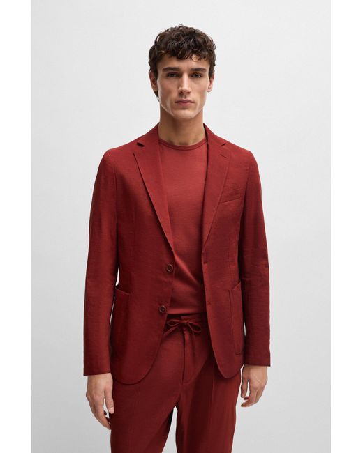 Boss Red Slim-fit Single-breasted Jacket In A Linen Blend for men