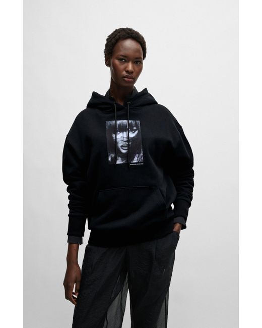 Boss Naomi X Sweatshirt Van Katoenen Badstof Met Geribde Details in het Black