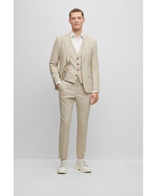 Boss White Three-piece Slim-fit Suit In Micro-patterned Fabric for men