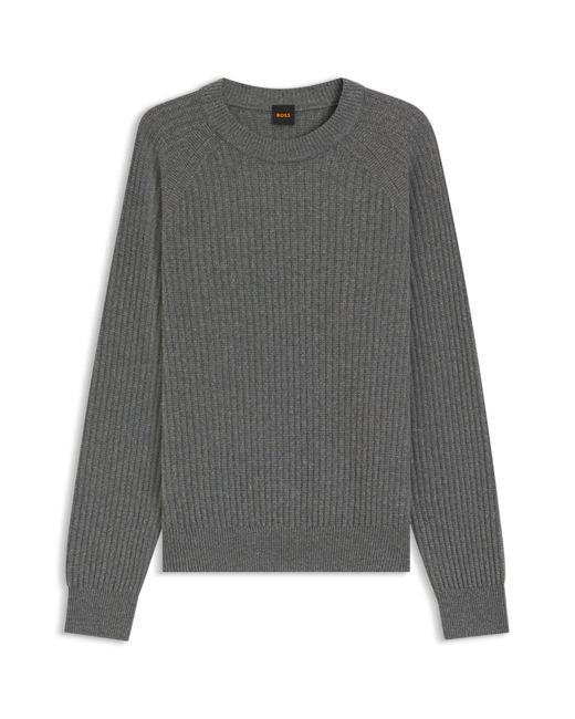 Pull Relaxed En Maille Côtelée Boss pour homme en coloris Gray
