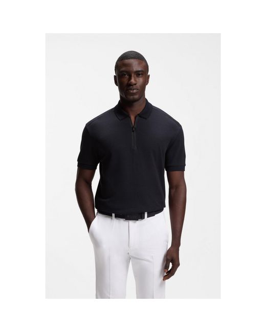 Boss Blue Zip-Neck Polo Shirt for men