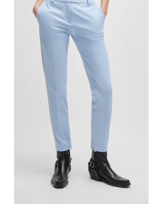 HUGO Blue Slim-fit Cropped Trousers With Zipped Inner Hems