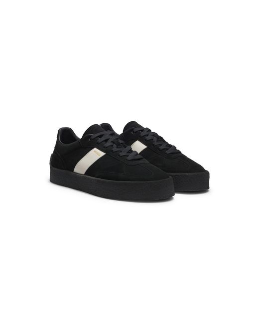HUGO Black Suede Trainers With Side Stripe for men