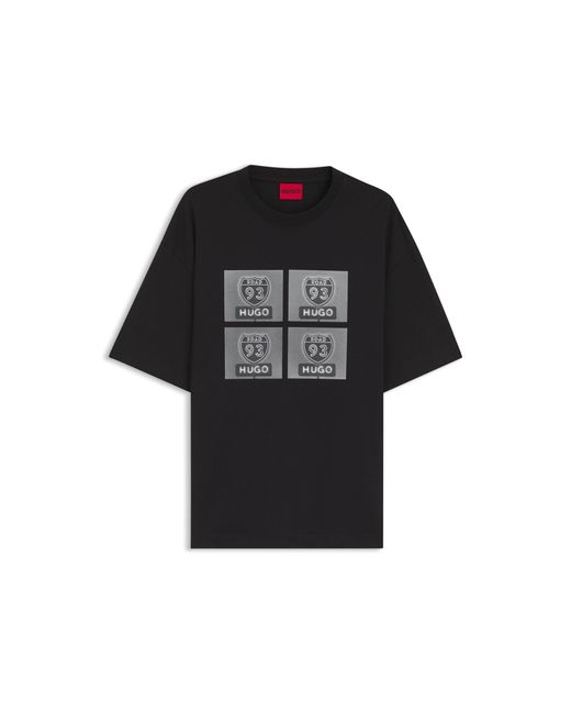 HUGO Black Cotton-Jersey T-Shirt With Biker-Inspired Artwork for men