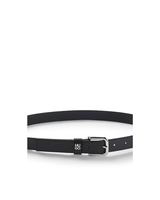 HUGO Black Italian-Leather Belt With Metal Letters