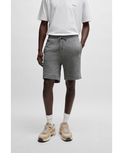 Boss Regular-fit Shorts Van Katoenen Badstof Met Logopatch in het Gray voor heren