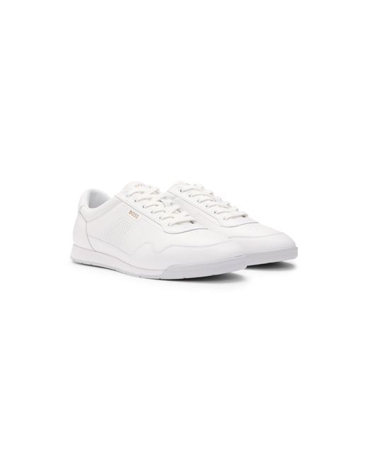 Boss White Nappa-Leather Trainers With Perforated Details for men