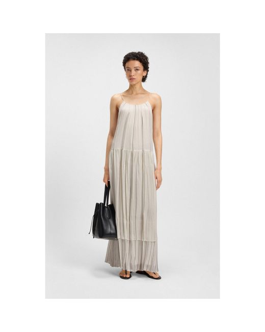 Boss White Tiered Striped Dress With Silk
